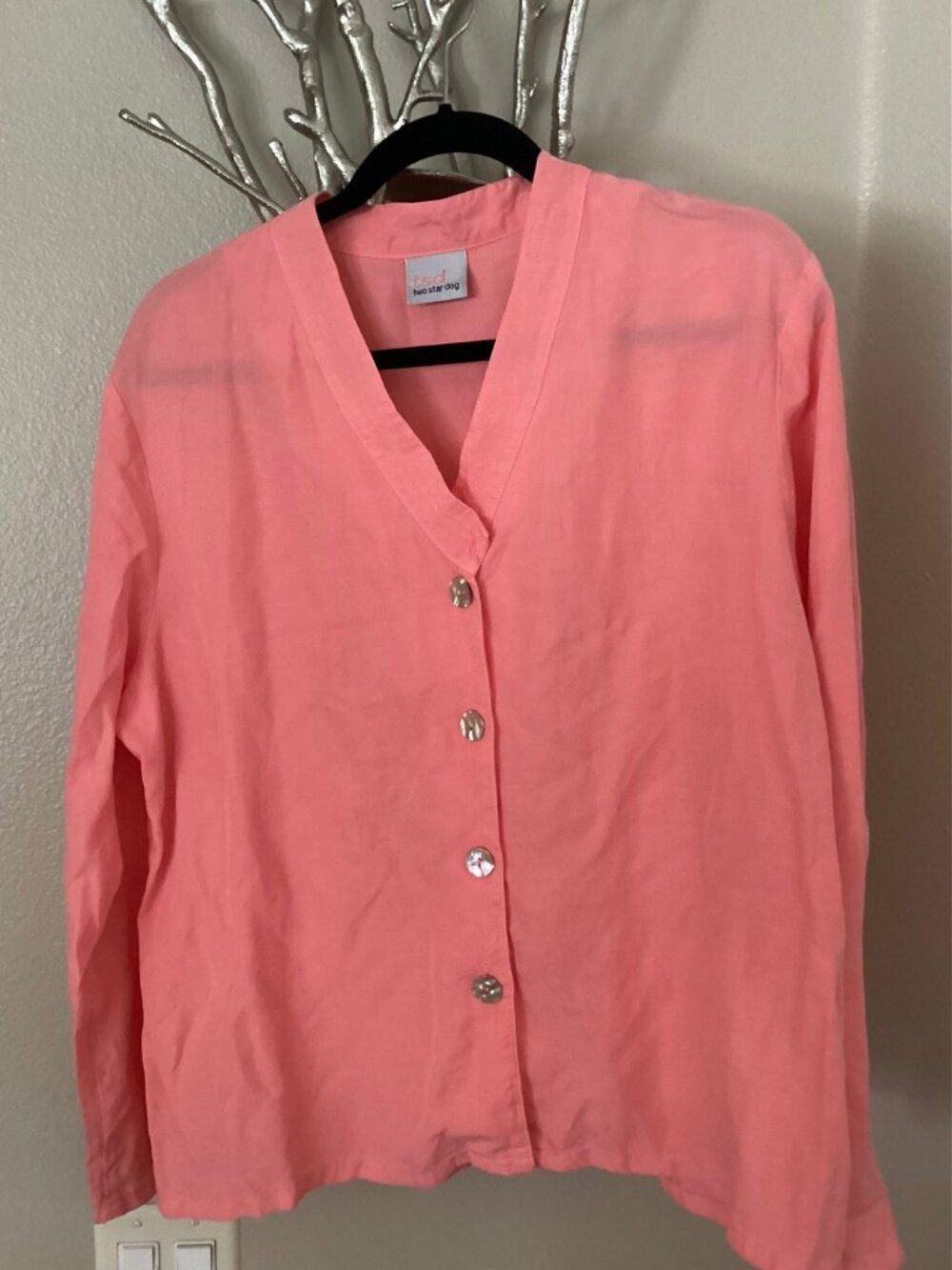 Two Star Dog - coral, peach, pink linen blend jacket, blazer, top, size large